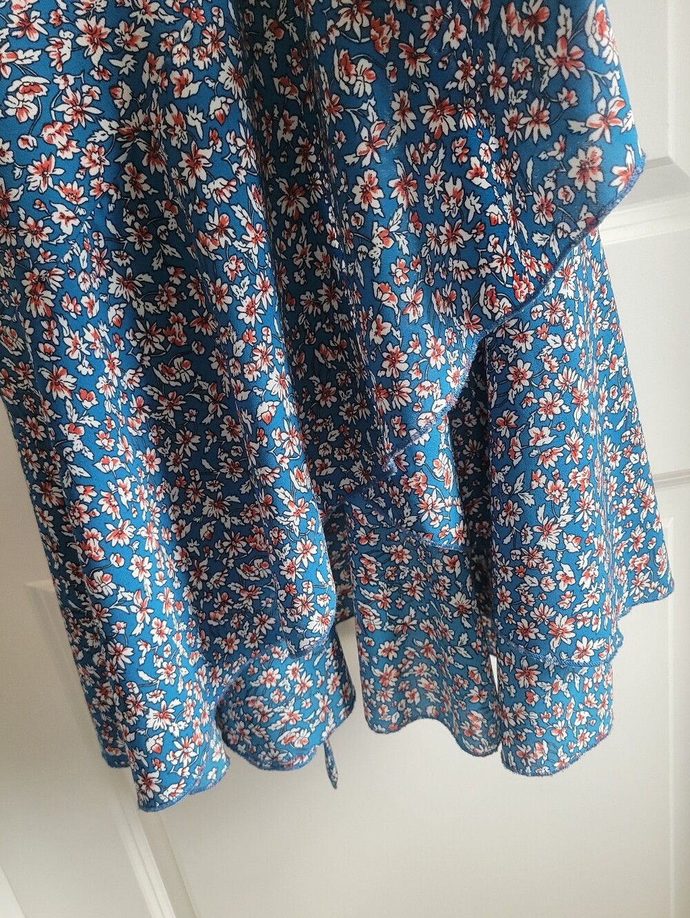 Blue Floral Long-Sleeve Wrap Midi Dress - Picture 7 of 9